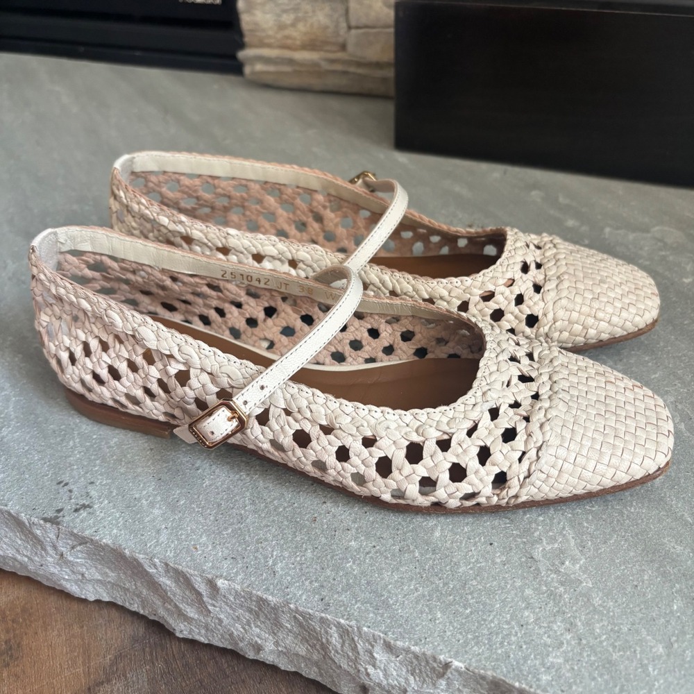 Margaux The Fonteyn Jane Flats Shoes Woven Ecru Leather Mary Jane Strap Size 38W